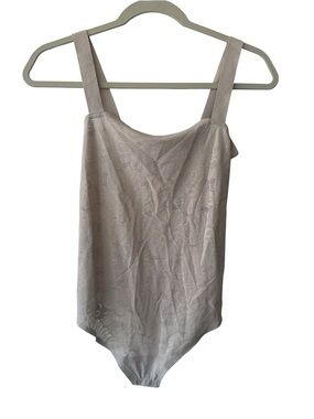 Aerie Floral Lace Seamless Bodysuit Tan Beige XS Thong Snap Closure